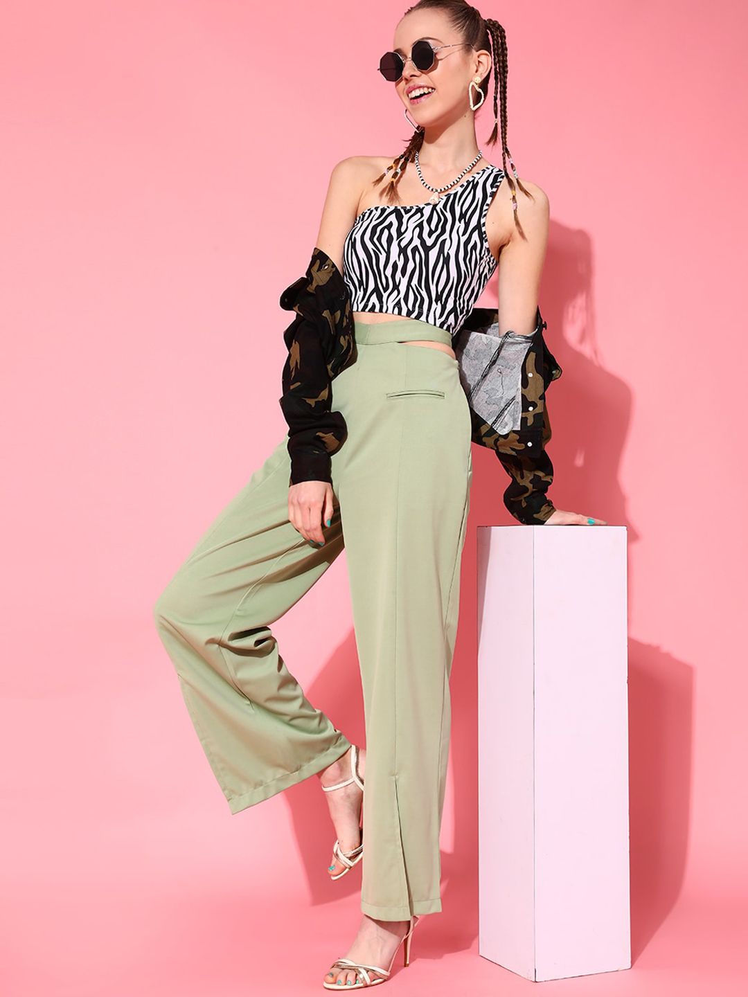 STREET 9 Women Green Loose Fit High-Rise Culottes Trousers