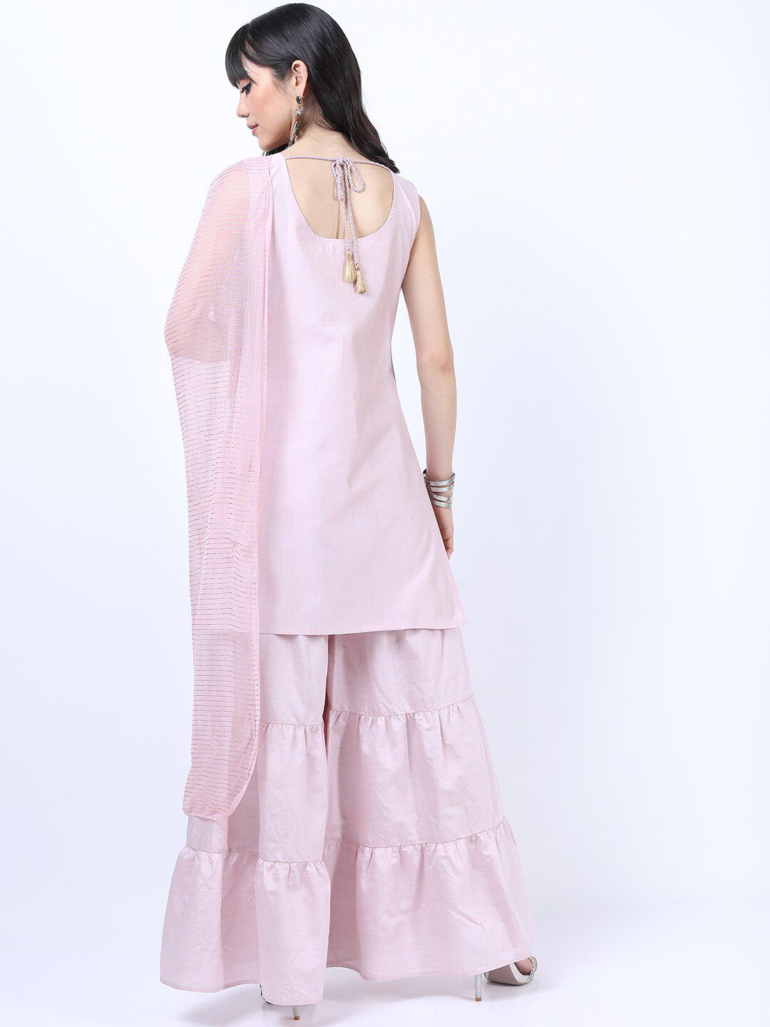 Vishudh Women Pink Printed Kurta With Palazzo & Dupatta