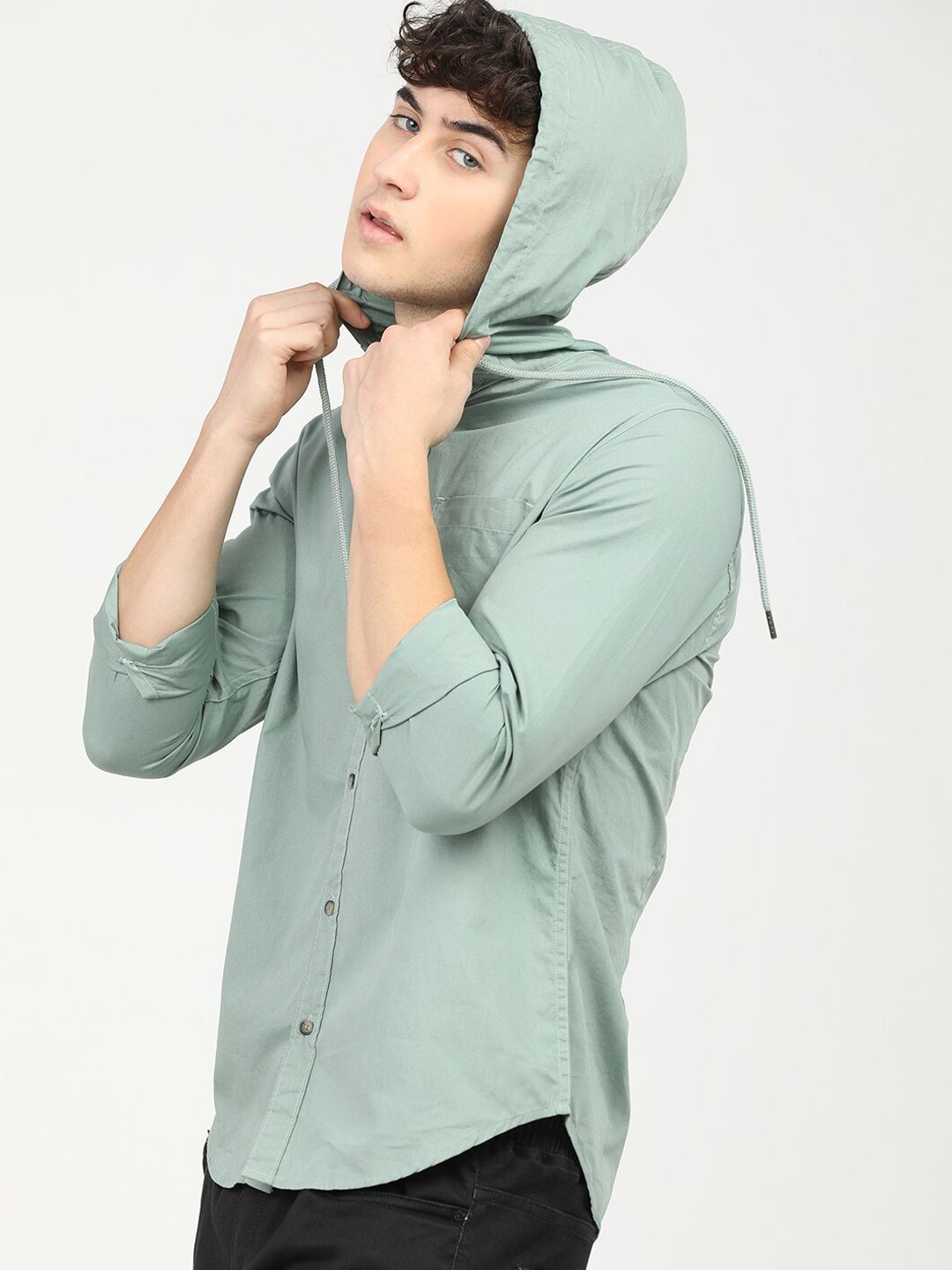 HIGHLANDER Men Green Slim Fit Opaque Casual Shirt