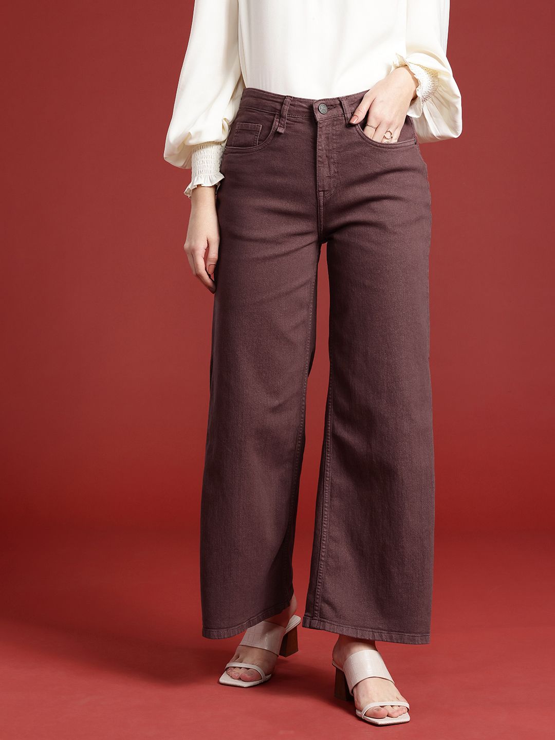 all about you Women Solid Wide Leg Stretchable Jeans