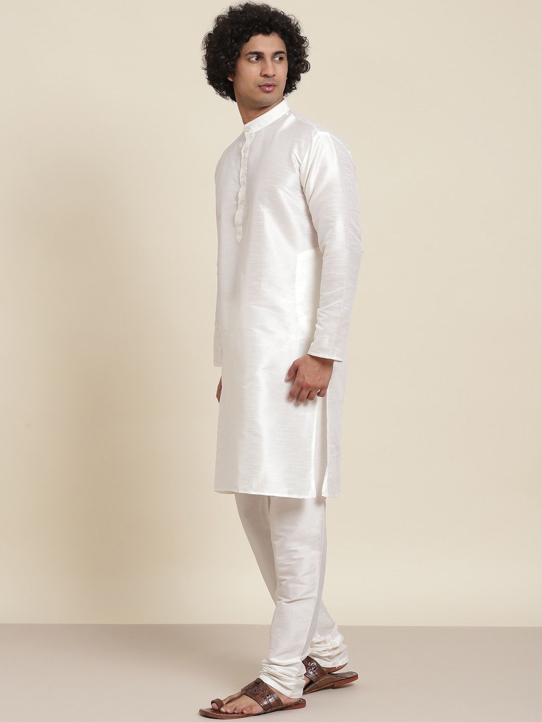SOJANYA Mandarin Collar Straight Kurta with Pyjamas with Woven Design Nehru Jacket