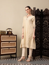 House of Pataudi Striped Keyhole Neck Sequinned A-Line Jashn Kurta