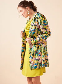 Antheaa Cowl Neck A-Line Dress With Printed Jacket