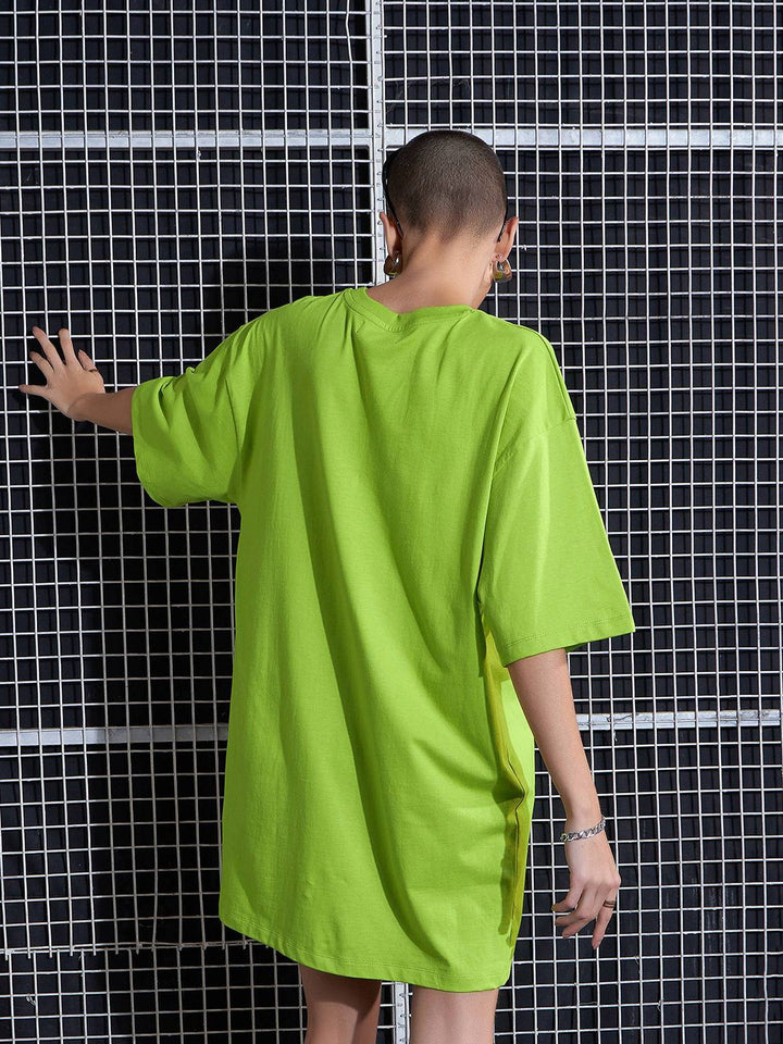 SASSAFRAS Green Graphic Printed Pure Cotton Oversized T-Shirt Dress