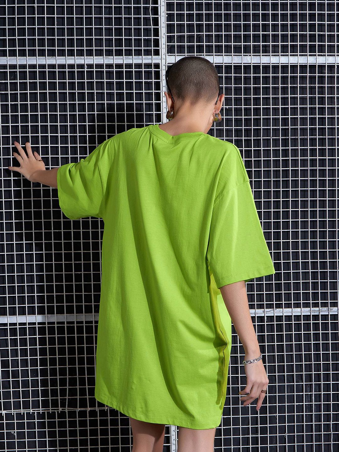 SASSAFRAS Green Graphic Printed Pure Cotton Oversized T-Shirt Dress