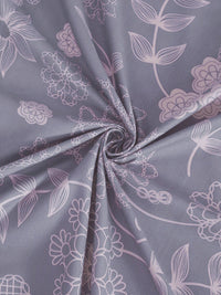 KLOTTHE Grey Floral Cotton 300 TC Fitted King Fine Bedsheet dengan 2 Sarung Bantal-98 x 87 inci