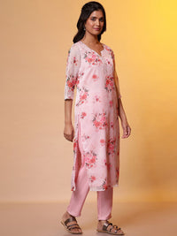 AURELIA Floral Printed Regular Thread Work Straight Kurta with Trousers & Dupatta