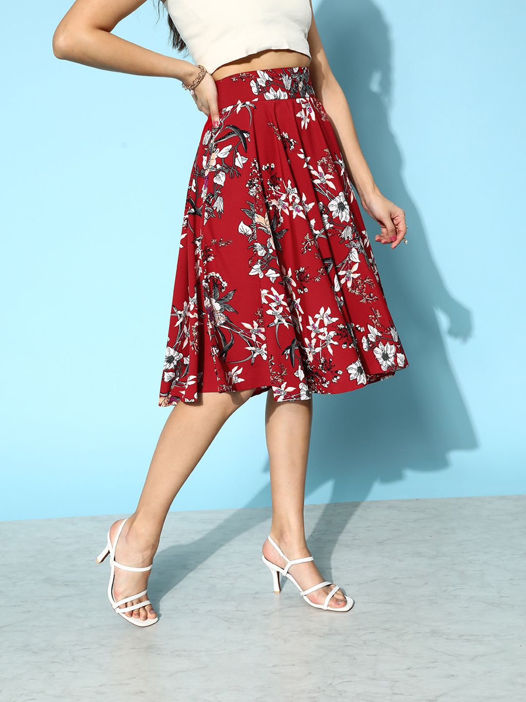 Berrylush Women Floral Print Flared High Rise A-Line Skirt
