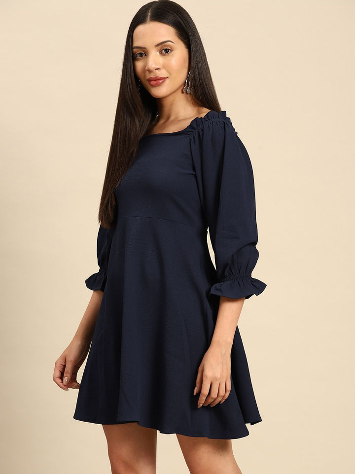 DENNISON Puff Sleeve Crepe Empire Dress