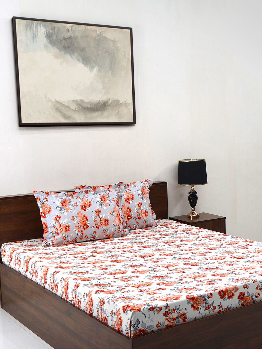 Bombay Dyning Blumen Brown Floral 104 TC Cotton Queen Bedsheet Set-2.24 m x 2.54 m