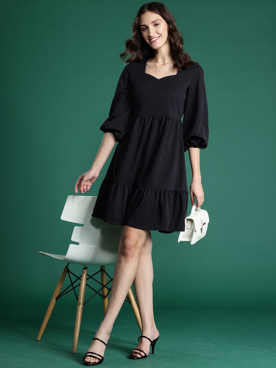 DressBerry Sweetheart Neck Puff Sleeve A-Line Dress
