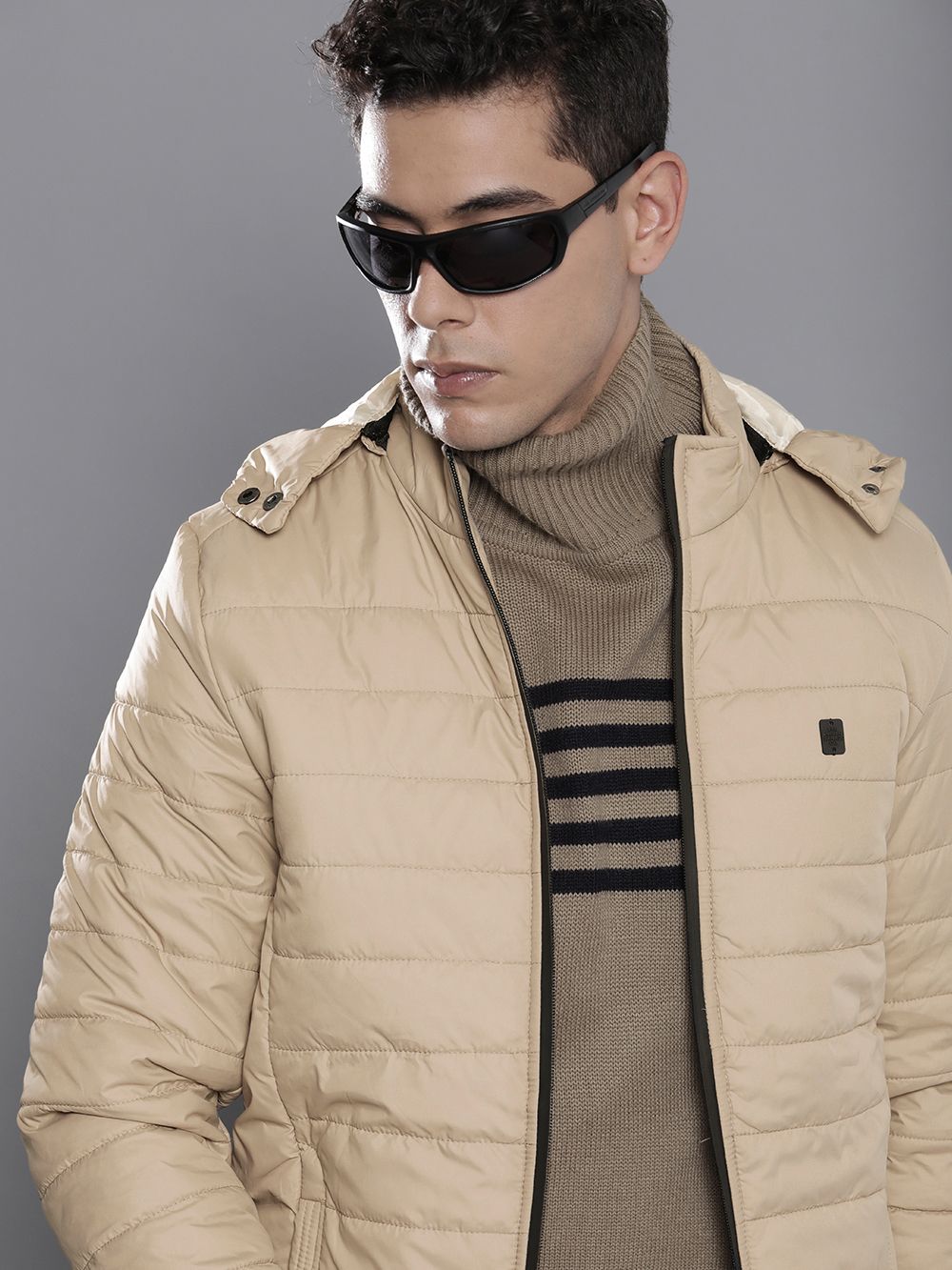 The Indian Garage Co Men Zip- Front Puffer Jacket with Detachable Hood