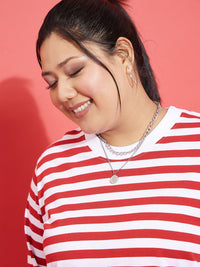 SASSAFRAS Curve Red Plus Size Striped Pullover Sweatshirt