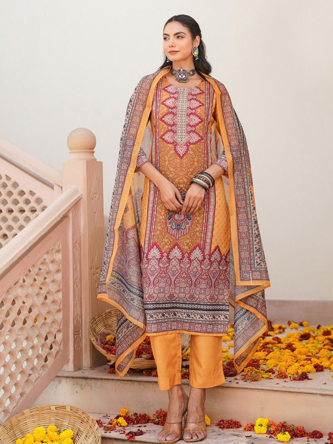 KALINI Women Ethnic Motifs Printed Regular Kurta with Trousers & With Dupatta