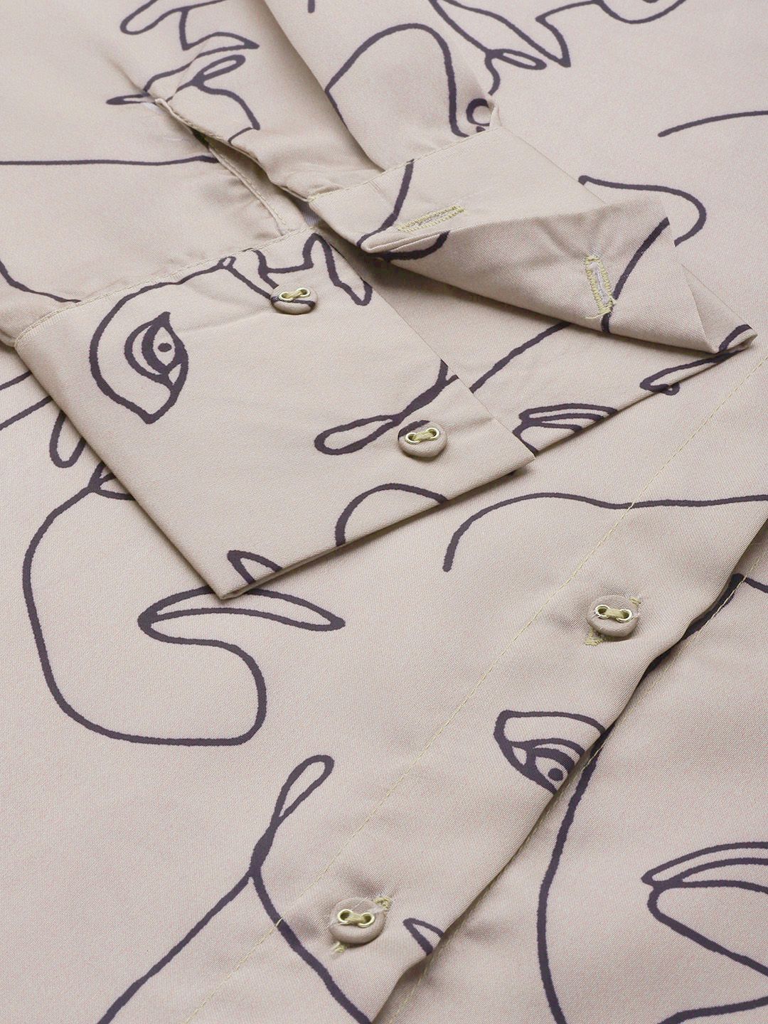 SASSAFRAS Women Champagne Comfort Line Art Printed Casual Shirt