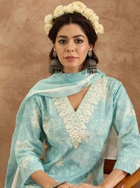 Indo Era Women Floral Embroidered Pure Cotton Kurta with Trousers & Dupatta