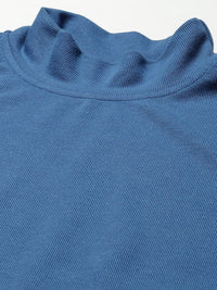 SASSAFRAS Blue Ribbed Side Slit Regular Longline Top