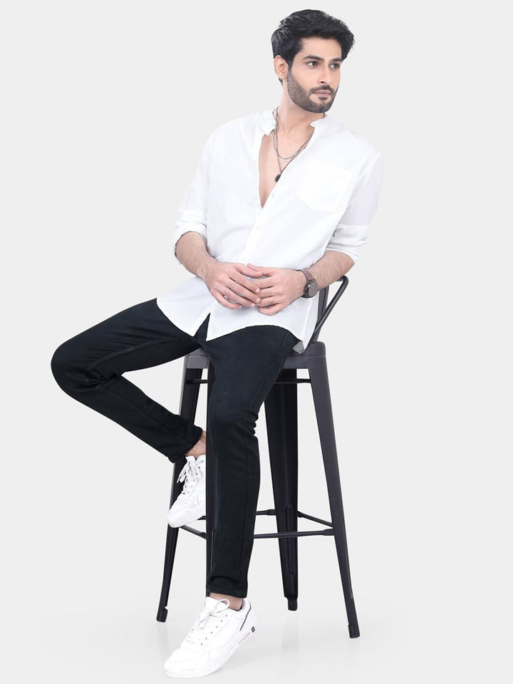 VASTRADO Classic Mandarin Collar Long Sleeves Slim Fit Casual Shirt