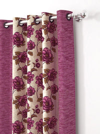 Story@home 2 Pieces Purple & Beige Floral Door Curtains
