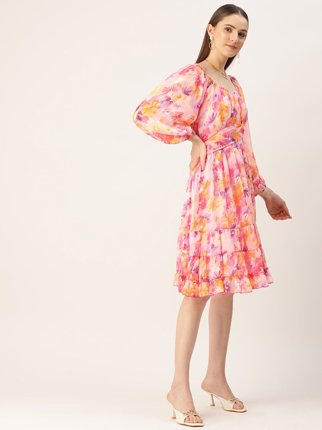 Antheaa Floral Chiffon A-Line Dress
