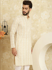 SOJANYA Kurta Kapas Tulen Bersulam Bunga Labuci Mandarin Kolar Lurus