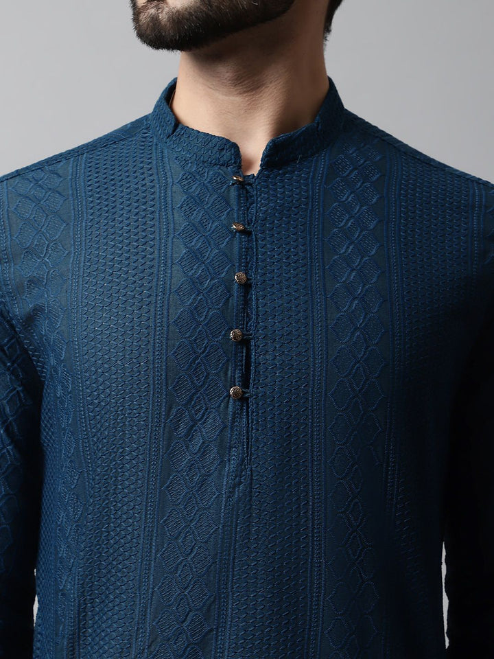 Jompers Men Embroidered Chikankari Pure Cotton Kurta with Pyjamas