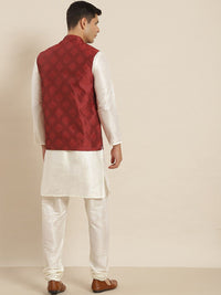 SOJANYA Mandarin Collar Straight Regular Kurta With Churidar & Nehru Jacket