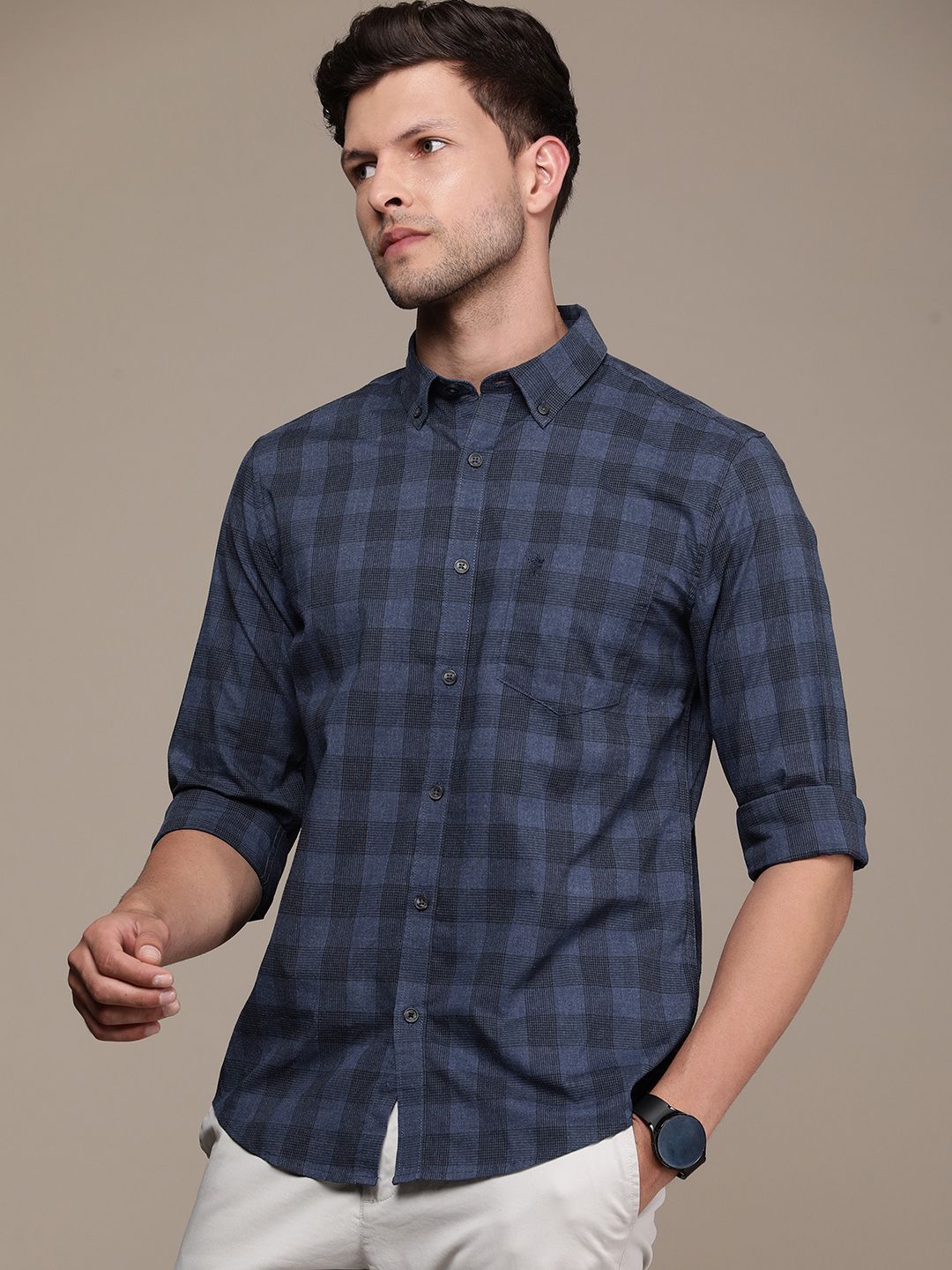 French Connection Slim Fit Button-Down Collar Checked Casual Shirt