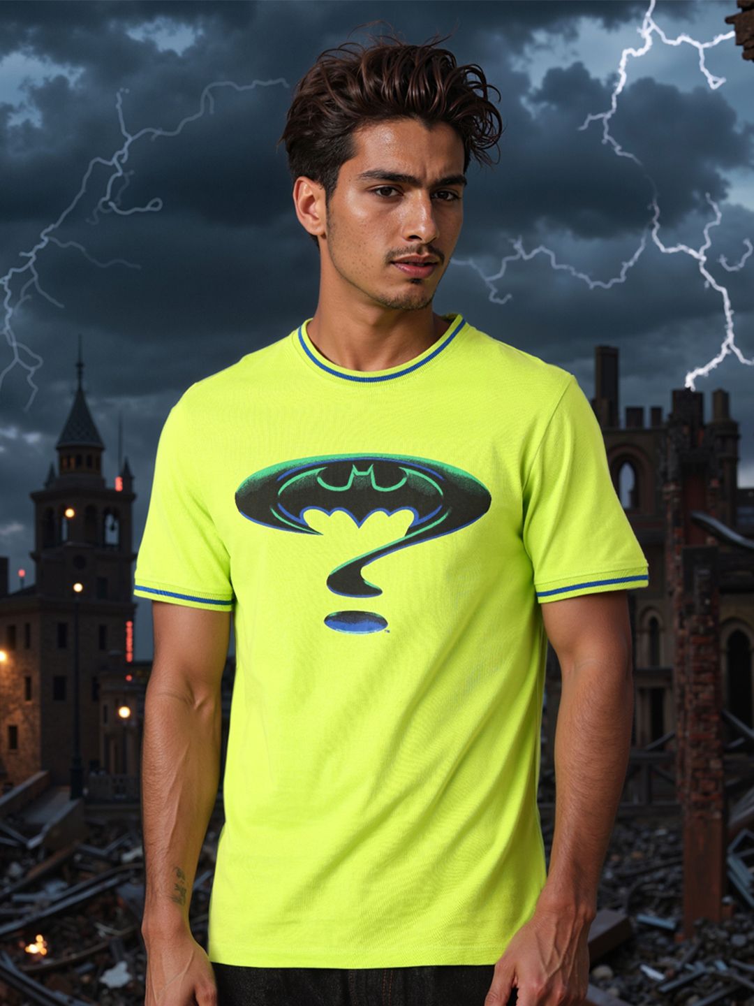 The Indian Garage Co Men Batman Graphic Printed Round Neck Cotton Slim Fit T-shirt