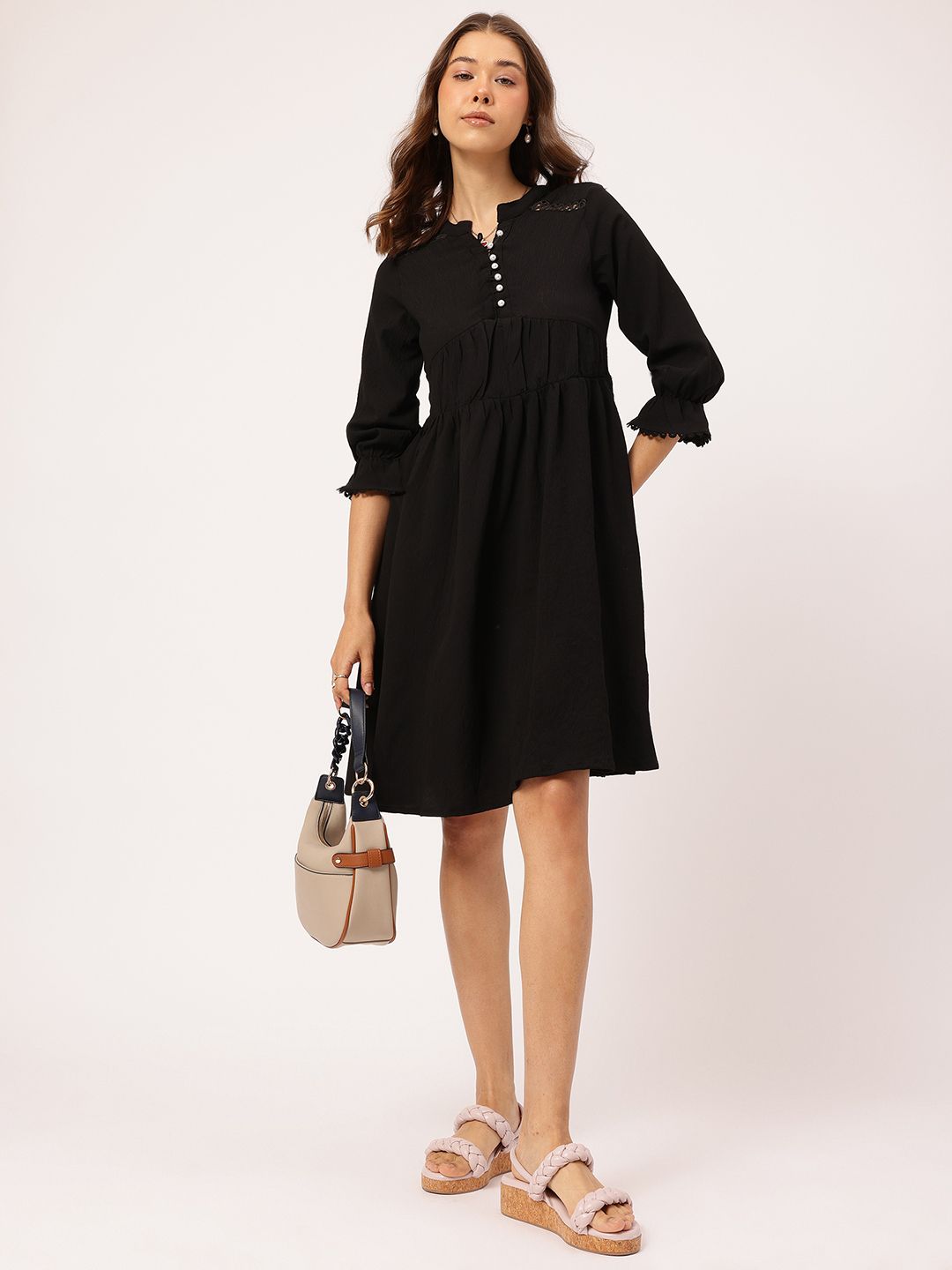 DressBerry Lacey Dream Textured Ruched A-Line Dress