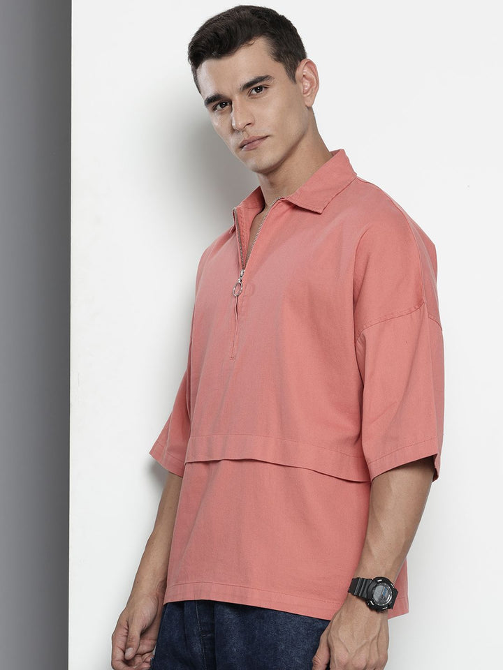 The Indian Garage Co Pure Cotton Half Zipper Oversized Casual Shirt