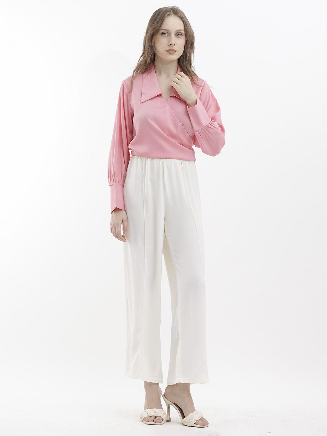 RAREISM Shirt Collar Cuffed Sleeves Wrap Top