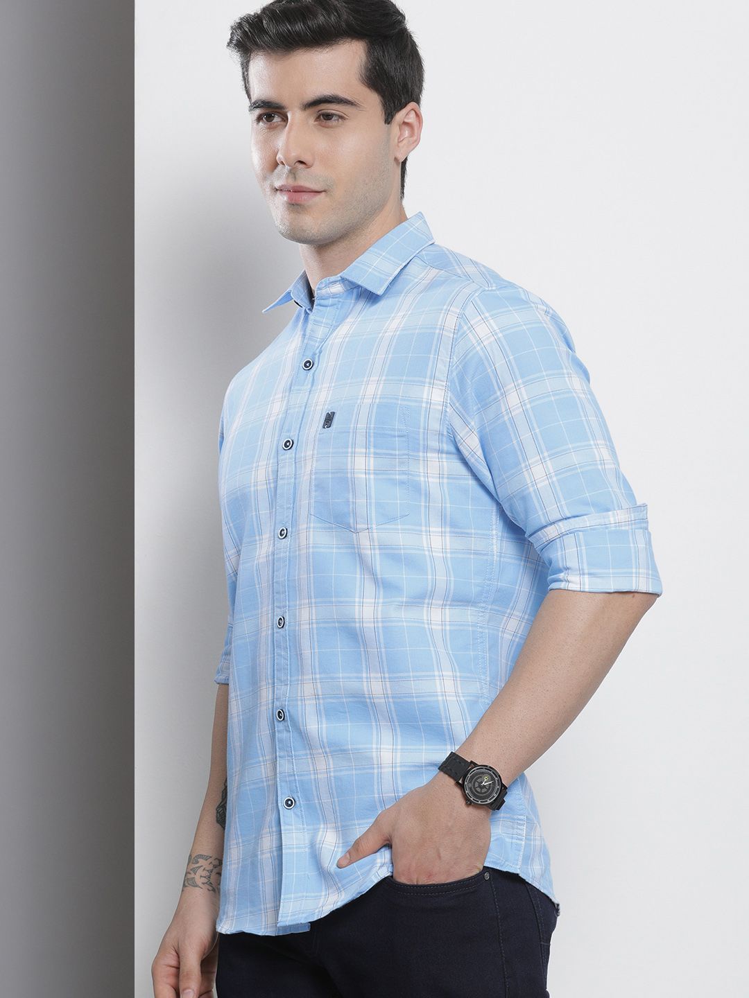 The Indian Garage Co Men Blue Checked Casual Shirt