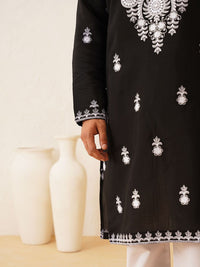 SOJANYA LUXE Motif Etnik Bersulam Benang Kerja Kurta Kapas Tulen dengan Piyama