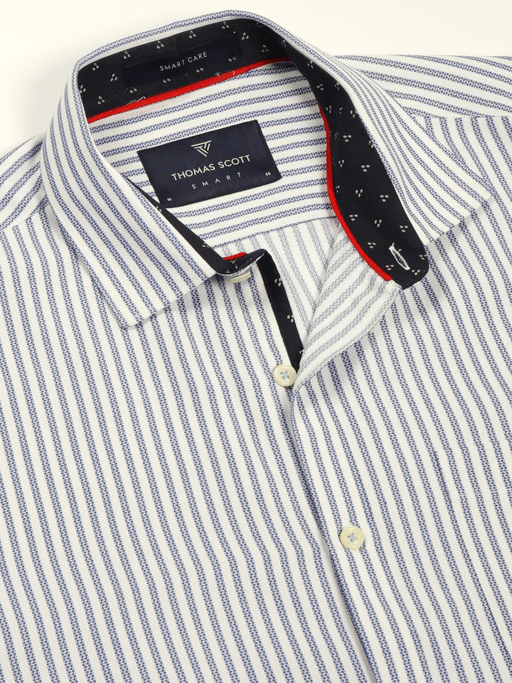 Thomas Scott Men Smart Cutaway Collar Vertical Striped Cotton Formal Shirt