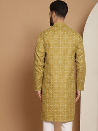 Anouk Men Olive Green Geometric Thread Work Kurta