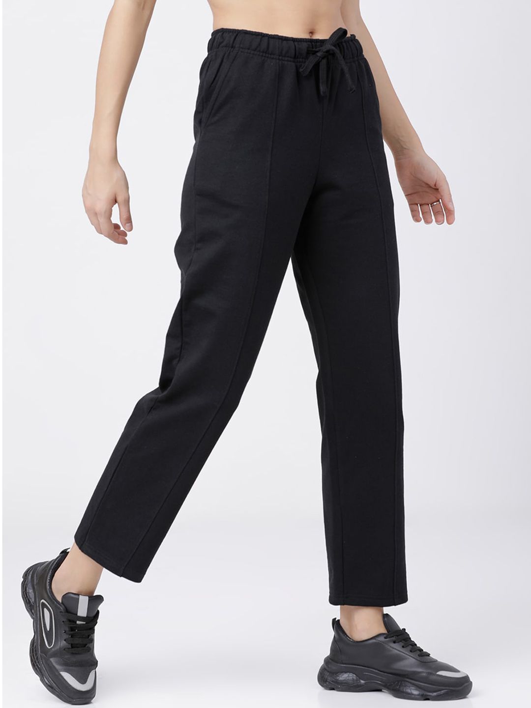 Tokyo Talkies Women Black Solid Regular Fit Track Pants