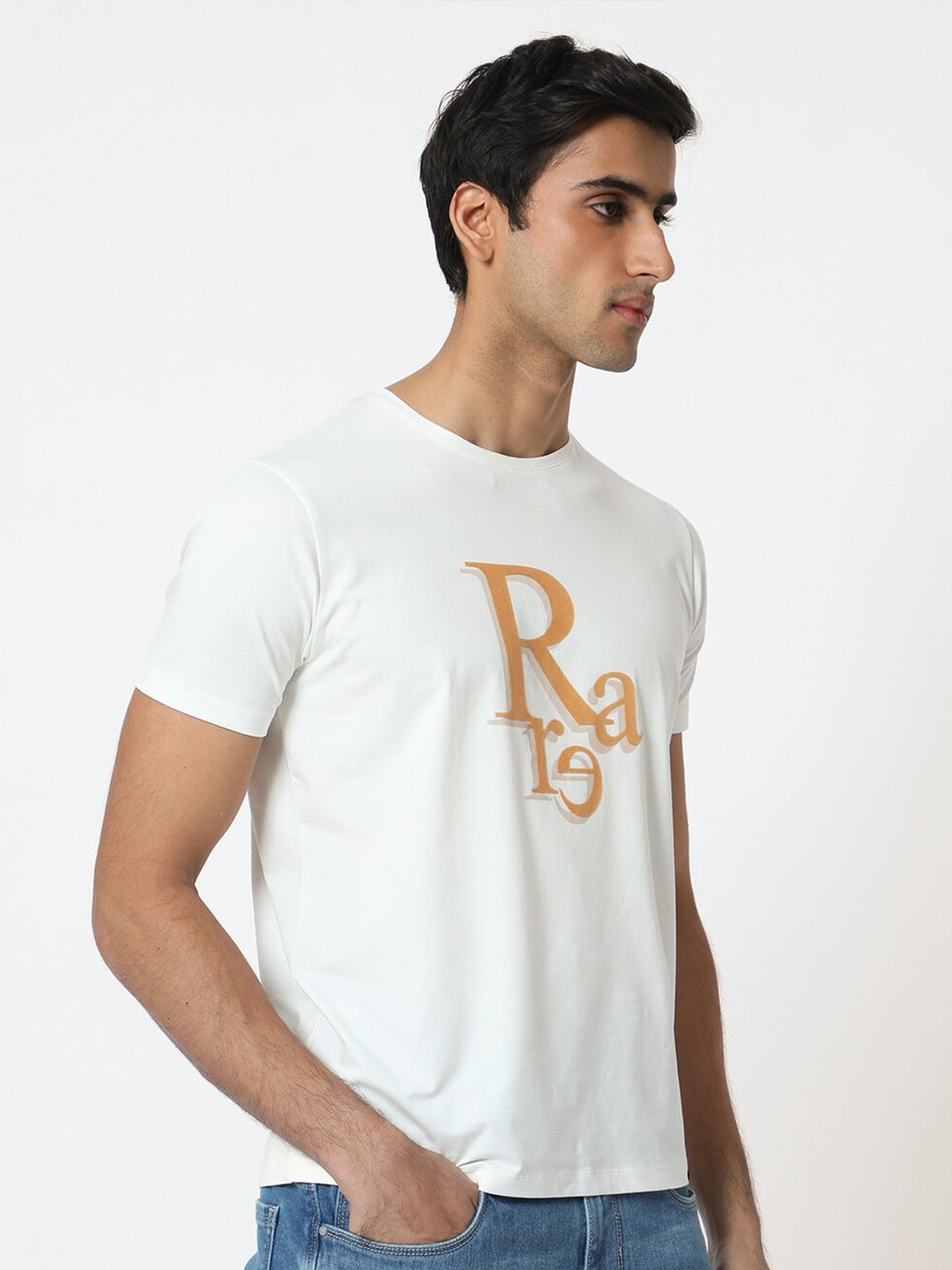 RARE RABBIT Men Cero Typography Printed Cotton Slim Fit T-Shirt