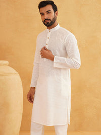 SOJANYA Motif Etnik Sulam Kolar Mandarin Benang Kerja Cotton Kurta With Churidar
