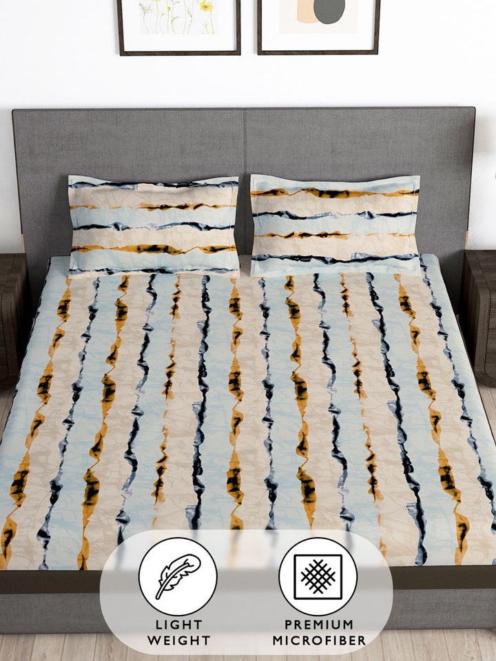 Story@home Beige & Grey 180 TC Abstract Queen Fitted Bedsheet With 2 Pillow Covers