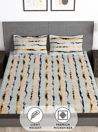 Story@home Beige & Grey 180 TC Abstract Queen Fitted Bedsheet With 2 Pillow Covers
