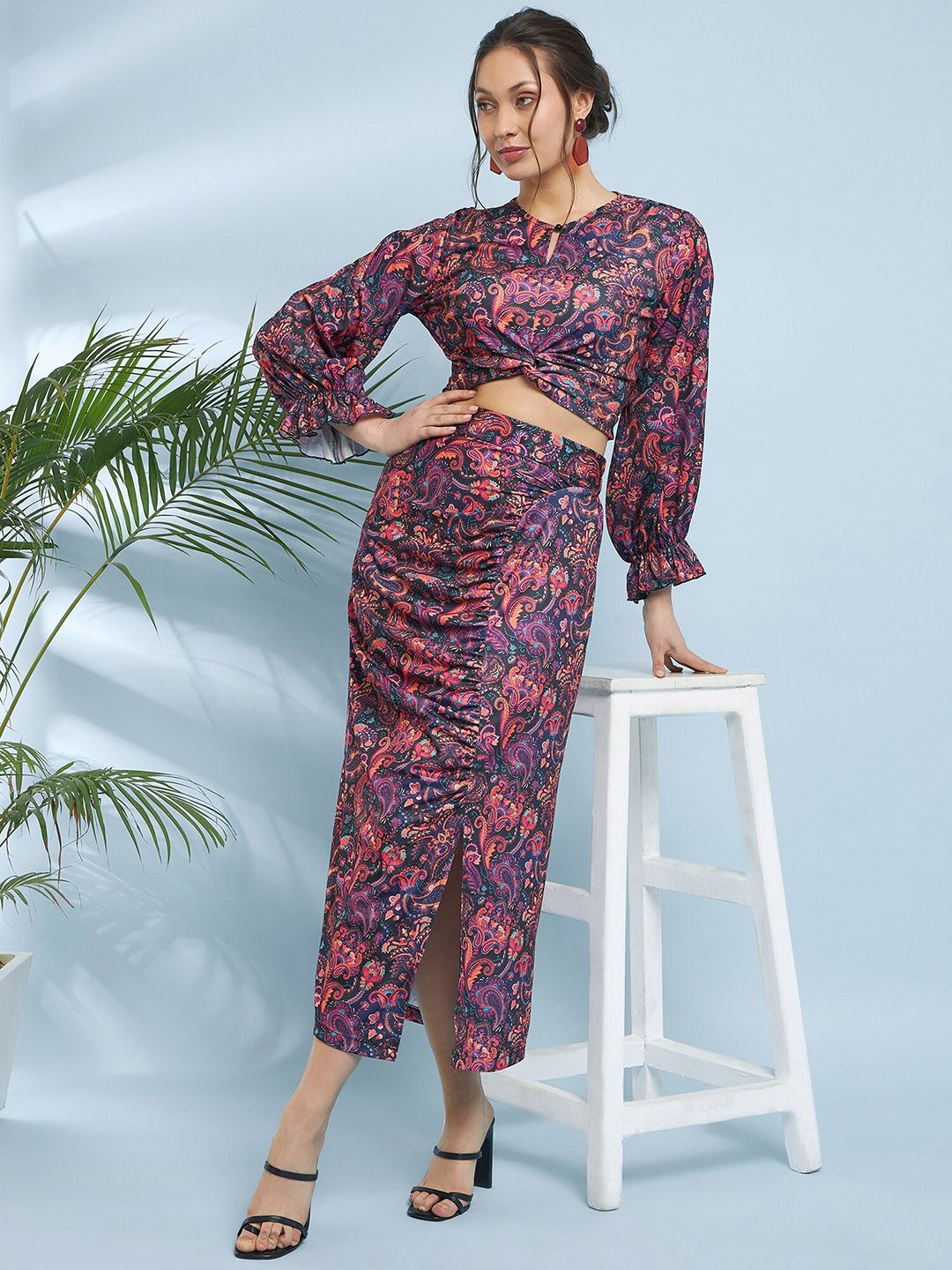 Antheaa Paisley Printed Top & Skirt