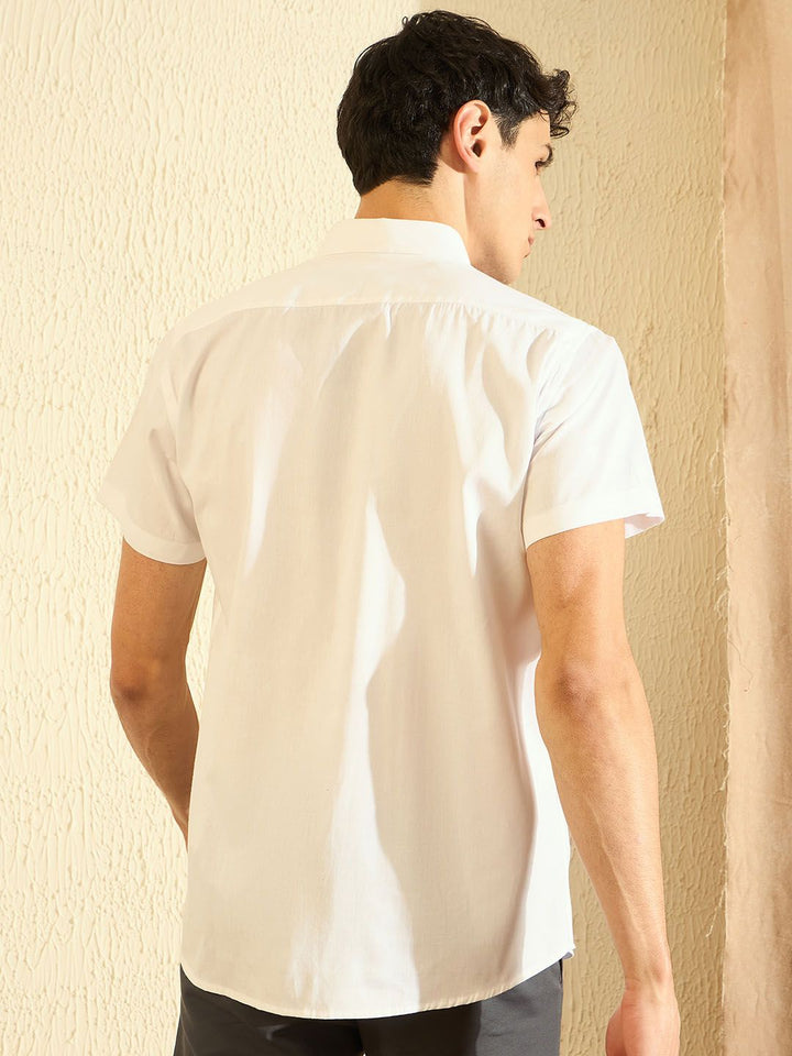 DENNISON Men White Smart Slim Fit Solid Pure Cotton Formal Shirt