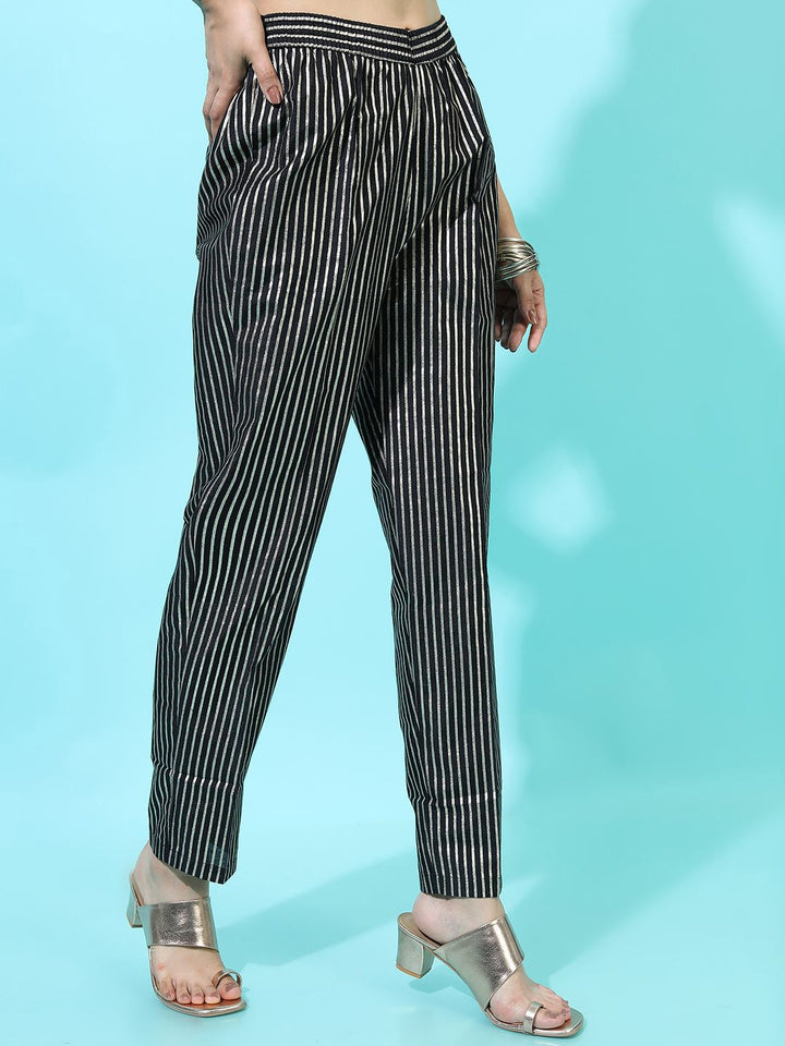 Vishudh  Women Black Striped Casual Trouser