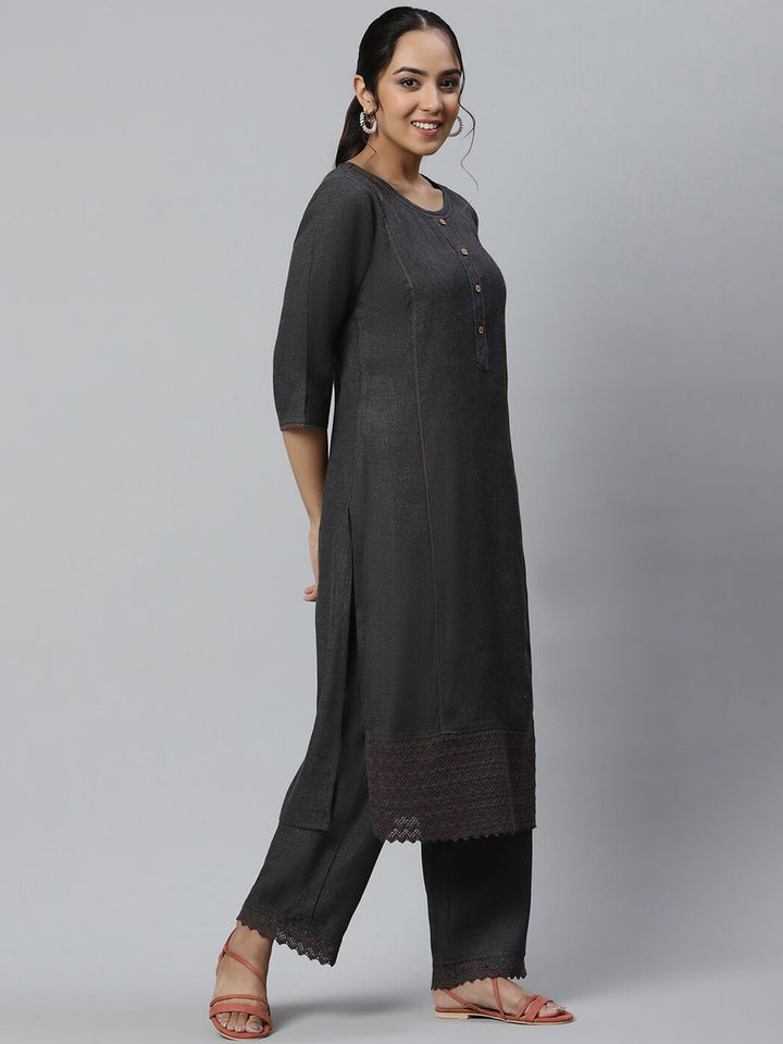 Aurelia Women Grey Solid Viscose Kurta Set with Palazzos