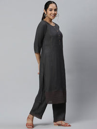 Aurelia Women Grey Solid Viscose Kurta Set with Palazzos