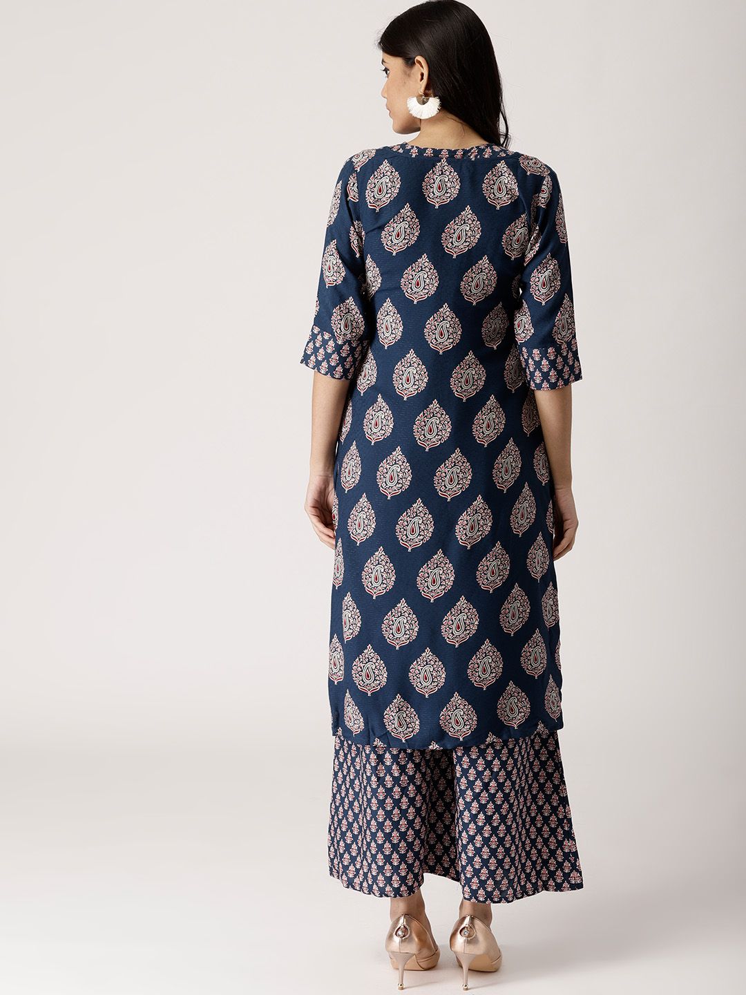 Libas Women Navy Blue & Beige Printed Kurta with Palazzos