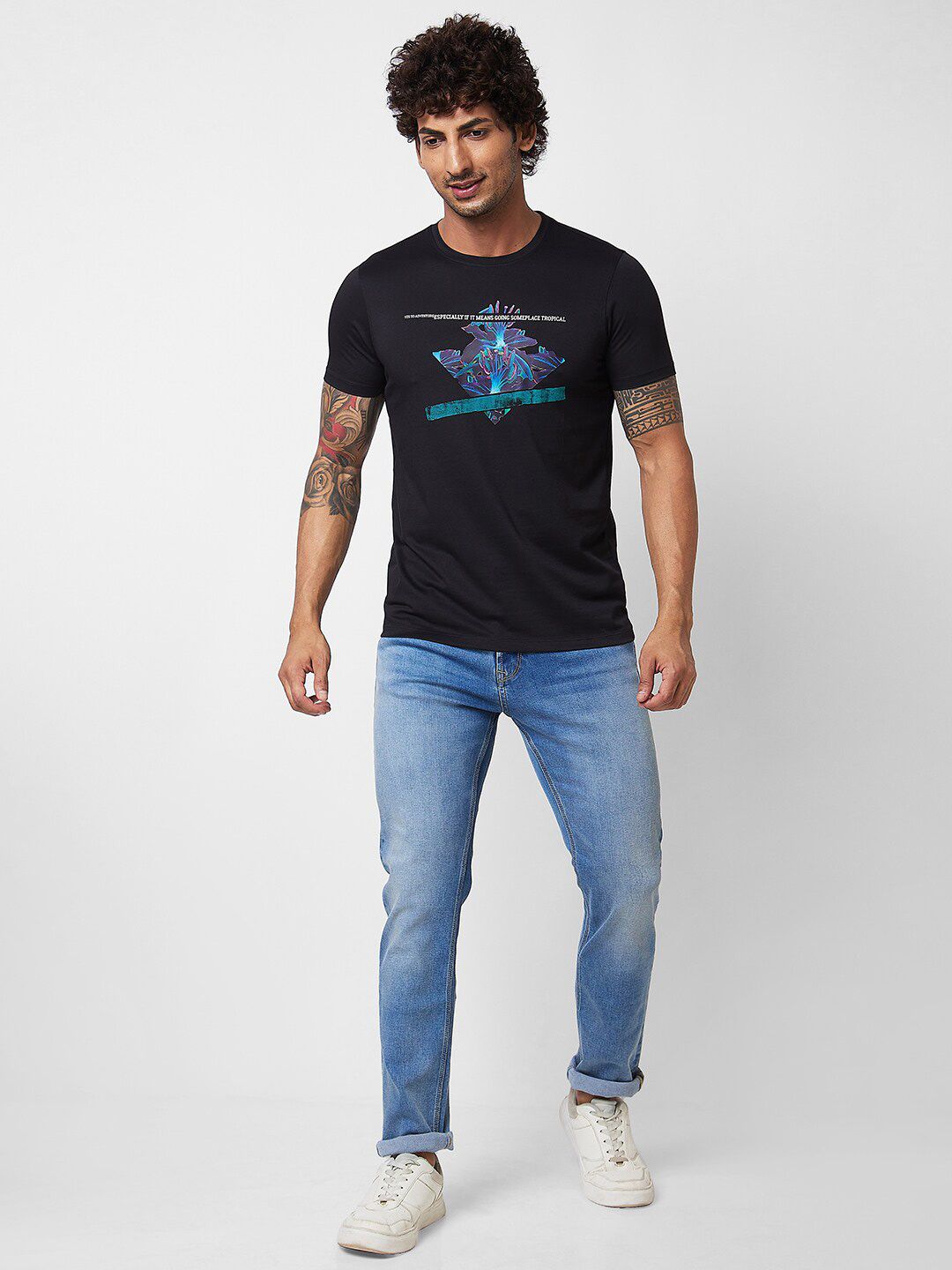 SPYKAR Graphic Printed Cotton Slim Fit T-shirt