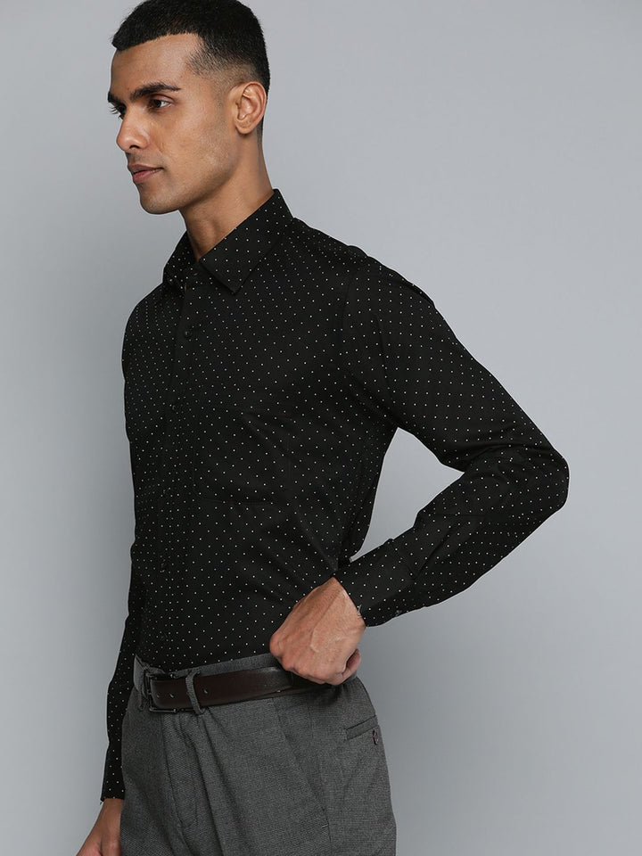 DENNISON Men Black Smart Polka Dots Printed Formal Shirt