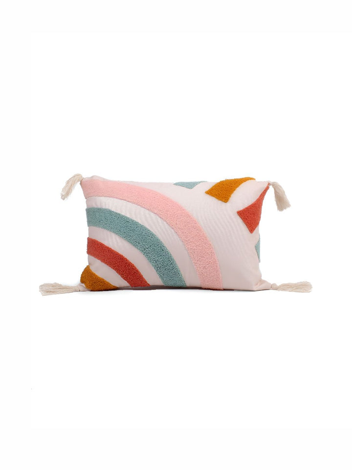STITCHNEST White & Red Embroidered Rectangle Cushion Covers
